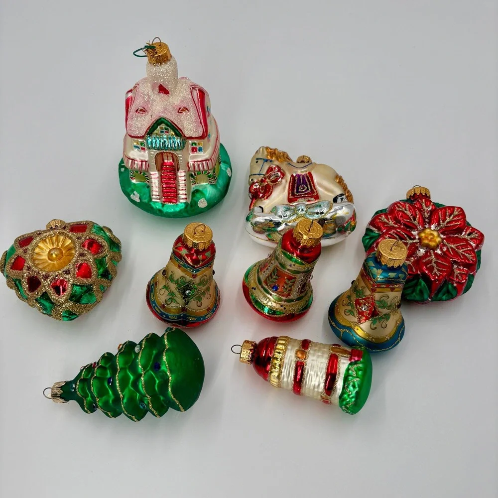 9pc‎ Vintage Ornament Lot Unique Treasures Blown Glass Christmas